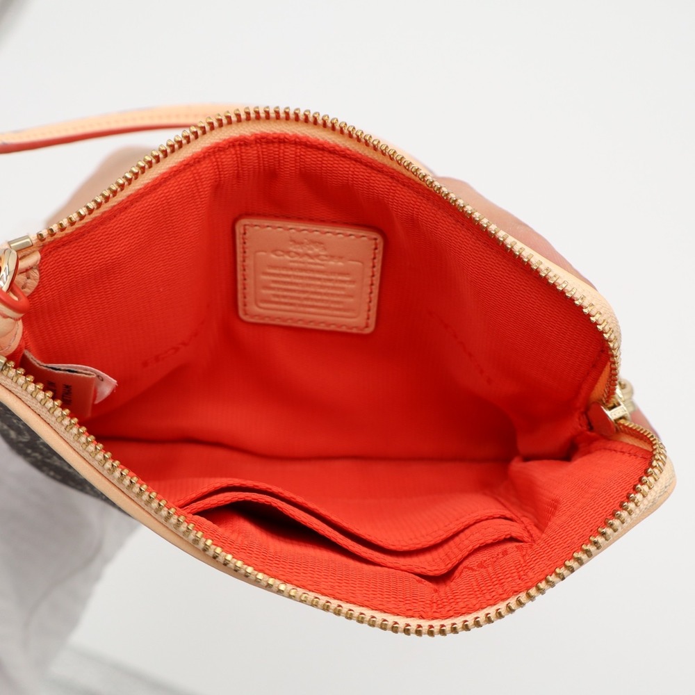 Coach Corner Zip Womens Brown Signature Canvas Inner Pockets Wristlet Wallet - Picture 7 of 8
